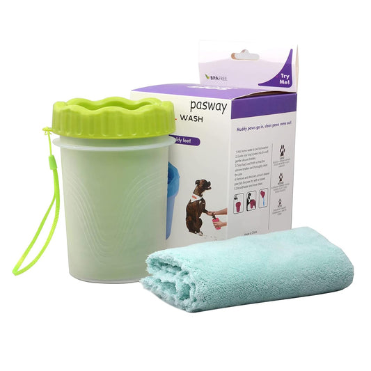 Paw Cleaner,  Dog Cleaner,Dog Paw Washer with Towel for Dogs Cats Muddy Paws(Small-Green)