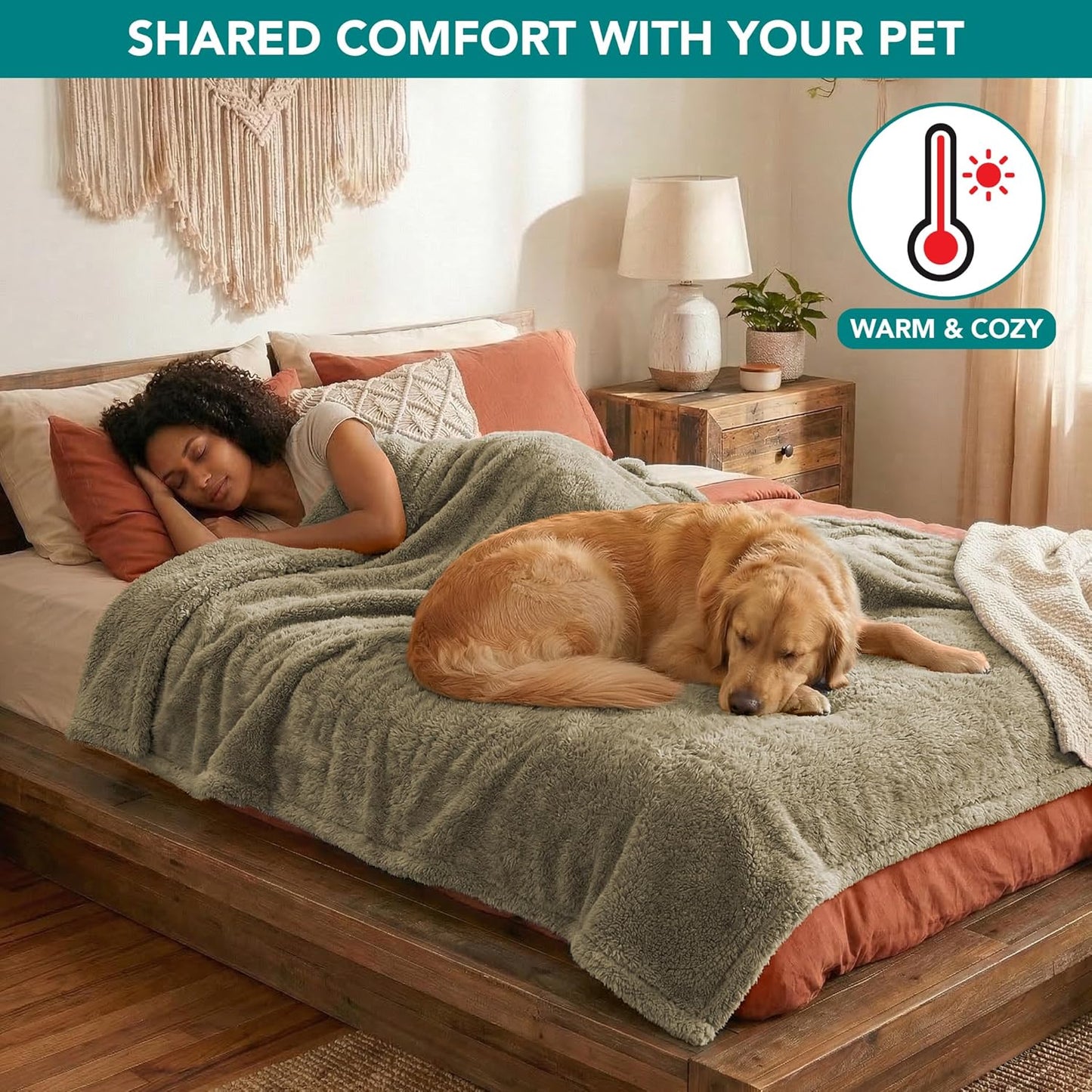 Fluffy Waterproof Dog Blanket for Couch and Bed, Reversible Sherpa Pet Throw, Pee Proof Furniture Protector Sofa Cover, Washable Cat Blanket for Medium Large Dogs and Cats (Taupe Camel, 60X80)