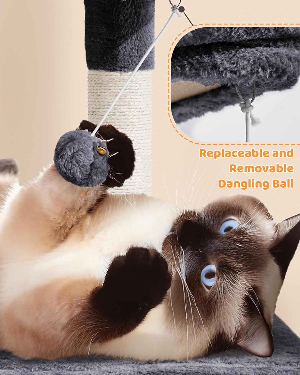 63In Large Cat Tree for Heavy Cats up to 22Lbs, Anti-Wobble Tower with Condo & Hammock, Space-Saving for Indoor Multi-Pet Households, Stops Furniture Scratching