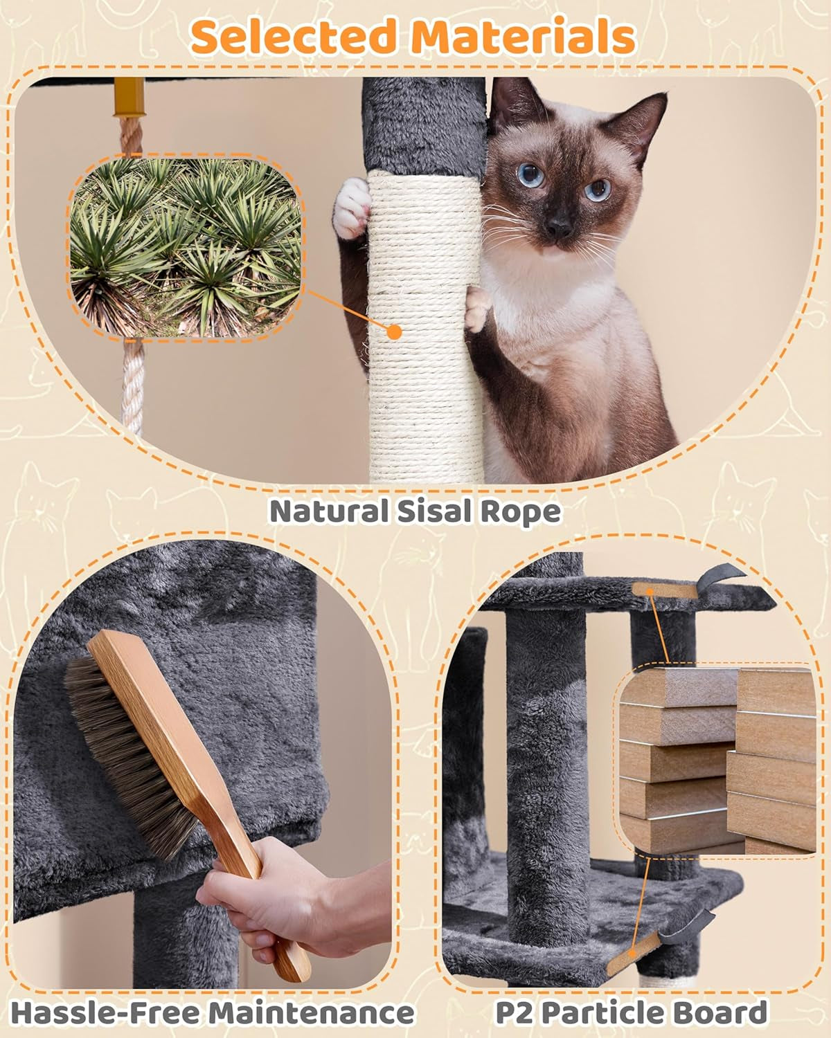 63In Large Cat Tree for Heavy Cats up to 22Lbs, Anti-Wobble Tower with Condo & Hammock, Space-Saving for Indoor Multi-Pet Households, Stops Furniture Scratching